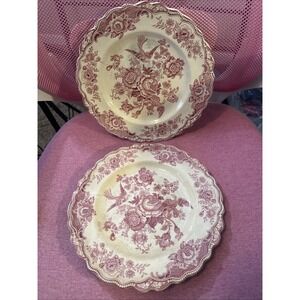 Crown Ducal Bristol Pink Dinner Plates Set 2 English Transferware 9.75" 762055